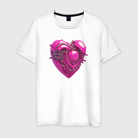Мужская футболка хлопок с принтом Механическое розовое сердце в Санкт-Петербурге, 100% хлопок | прямой крой, круглый вырез горловины, длина до линии бедер, слегка спущенное плечо. | 