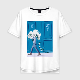 Мужская футболка хлопок Oversize с принтом с букетом цветов в Санкт-Петербурге, 100% хлопок | свободный крой, круглый ворот, “спинка” длиннее передней части | 