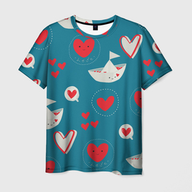 Мужская футболка 3D с принтом Корабль любви , 100% полиэфир | прямой крой, круглый вырез горловины, длина до линии бедер | Тематика изображения на принте: 