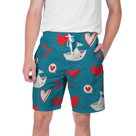 Мужские шорты 3D с принтом Корабль любви ,  полиэстер 100% | прямой крой, два кармана без застежек по бокам. Мягкая трикотажная резинка на поясе, внутри которой широкие завязки. Длина чуть выше колен | 