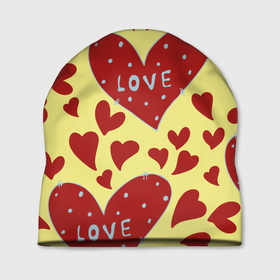Шапка 3D с принтом Надпись love в красном сердце в Курске, 100% полиэстер | универсальный размер, печать по всей поверхности изделия | 