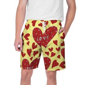 Мужские шорты 3D с принтом Надпись love в красном сердце ,  полиэстер 100% | прямой крой, два кармана без застежек по бокам. Мягкая трикотажная резинка на поясе, внутри которой широкие завязки. Длина чуть выше колен | 