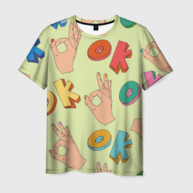 Мужская футболка 3D с принтом Emoji ok в Екатеринбурге, 100% полиэфир | прямой крой, круглый вырез горловины, длина до линии бедер | Тематика изображения на принте: 