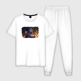 Мужская пижама хлопок с принтом Колдунья: аниме в Екатеринбурге, 100% хлопок | брюки и футболка прямого кроя, без карманов, на брюках мягкая резинка на поясе и по низу штанин
 | 