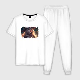 Мужская пижама хлопок с принтом Колдунья в Екатеринбурге, 100% хлопок | брюки и футболка прямого кроя, без карманов, на брюках мягкая резинка на поясе и по низу штанин
 | 