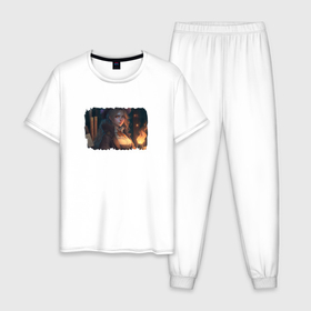 Мужская пижама хлопок с принтом Девушка с чертежами в Тюмени, 100% хлопок | брюки и футболка прямого кроя, без карманов, на брюках мягкая резинка на поясе и по низу штанин
 | 