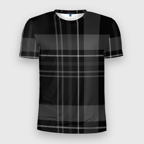 Мужская футболка 3D Slim с принтом Темная клетка в Тюмени, 100% полиэстер с улучшенными характеристиками | приталенный силуэт, круглая горловина, широкие плечи, сужается к линии бедра | 