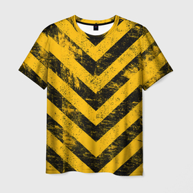 Мужская футболка 3D с принтом Warning   желто черные полосы в Петрозаводске, 100% полиэфир | прямой крой, круглый вырез горловины, длина до линии бедер | Тематика изображения на принте: 