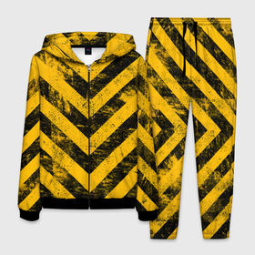Мужской костюм 3D с принтом Warning   желто черные полосы в Петрозаводске, 100% полиэстер | Манжеты и пояс оформлены тканевой резинкой, двухслойный капюшон со шнурком для регулировки, карманы спереди | 