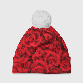 Шапка 3D c помпоном с принтом Million scarlet roses в Санкт-Петербурге, 100% полиэстер | универсальный размер, печать по всей поверхности изделия | Тематика изображения на принте: 
