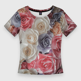 Женская футболка 3D Slim с принтом Multicolored roses в Петрозаводске,  |  | 