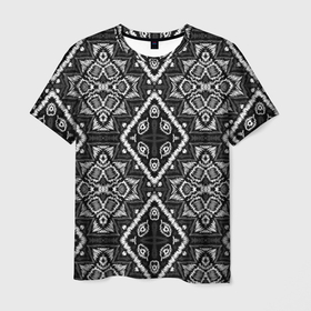 Мужская футболка 3D с принтом Черно белый этнический восточный орнамент в Санкт-Петербурге, 100% полиэфир | прямой крой, круглый вырез горловины, длина до линии бедер | 