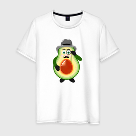 Мужская футболка хлопок с принтом Авокадо Сыщик в Белгороде, 100% хлопок | прямой крой, круглый вырез горловины, длина до линии бедер, слегка спущенное плечо. | 