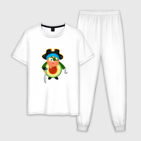 Мужская пижама хлопок с принтом Пиратский Капитан Авокадо в Новосибирске, 100% хлопок | брюки и футболка прямого кроя, без карманов, на брюках мягкая резинка на поясе и по низу штанин
 | 