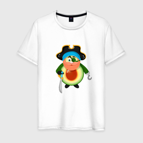 Мужская футболка хлопок с принтом Пиратский Капитан Авокадо в Новосибирске, 100% хлопок | прямой крой, круглый вырез горловины, длина до линии бедер, слегка спущенное плечо. | Тематика изображения на принте: 