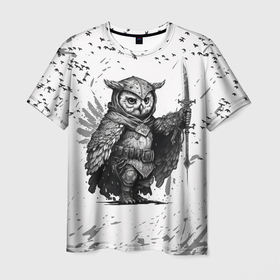 Мужская футболка 3D с принтом Воинственная сова в Петрозаводске, 100% полиэфир | прямой крой, круглый вырез горловины, длина до линии бедер | Тематика изображения на принте: 