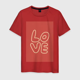 Мужская футболка хлопок с принтом слово Love на красном прямоугольном фоне в Новосибирске, 100% хлопок | прямой крой, круглый вырез горловины, длина до линии бедер, слегка спущенное плечо. | 