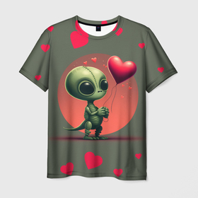 Мужская футболка 3D с принтом Влюбленный инопланетянин в Петрозаводске, 100% полиэфир | прямой крой, круглый вырез горловины, длина до линии бедер | 