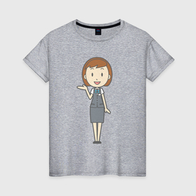 Женская футболка хлопок с принтом Офисная леди показывает в Кировске, 100% хлопок | прямой крой, круглый вырез горловины, длина до линии бедер, слегка спущенное плечо | 
