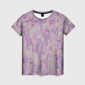 Женская футболка 3D с принтом Множество розовых геометрических кубов в Тюмени, 100% полиэфир ( синтетическое хлопкоподобное полотно) | прямой крой, круглый вырез горловины, длина до линии бедер | 