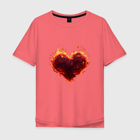 Мужская футболка хлопок Oversize с принтом Горящее сердце огонь любовь день святого валентина в Санкт-Петербурге, 100% хлопок | свободный крой, круглый ворот, “спинка” длиннее передней части | 