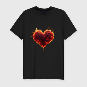 Мужская футболка хлопок Slim с принтом Горящее сердце огонь любовь день святого валентина в Петрозаводске, 92% хлопок, 8% лайкра | приталенный силуэт, круглый вырез ворота, длина до линии бедра, короткий рукав | 