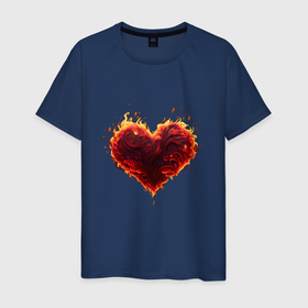 Мужская футболка хлопок с принтом Горящее сердце огонь любовь день святого валентина в Курске, 100% хлопок | прямой крой, круглый вырез горловины, длина до линии бедер, слегка спущенное плечо. | 