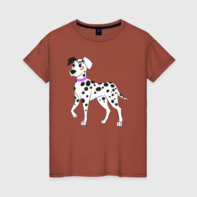 Женская футболка хлопок с принтом Далматин пёс в Санкт-Петербурге, 100% хлопок | прямой крой, круглый вырез горловины, длина до линии бедер, слегка спущенное плечо | 