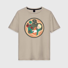 Женская футболка хлопок Oversize с принтом маленький принц и лис смотрят на звёзды в Тюмени, 100% хлопок | свободный крой, круглый ворот, спущенный рукав, длина до линии бедер
 | Тематика изображения на принте: 