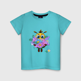 Детская футболка хлопок с принтом Пчелка с цветами в Новосибирске, 100% хлопок | круглый вырез горловины, полуприлегающий силуэт, длина до линии бедер | Тематика изображения на принте: 