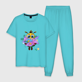 Мужская пижама хлопок с принтом Пчелка с цветами в Екатеринбурге, 100% хлопок | брюки и футболка прямого кроя, без карманов, на брюках мягкая резинка на поясе и по низу штанин
 | 