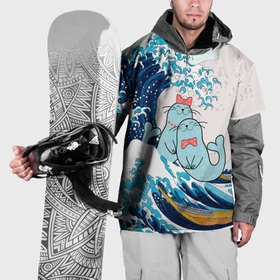 Накидка на куртку 3D с принтом Влюбленные тюлени у Большой волны Канагава в Белгороде, 100% полиэстер |  | 
