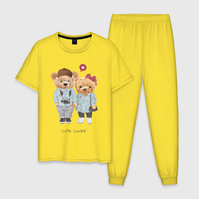 Мужская пижама хлопок с принтом Cute couple в Петрозаводске, 100% хлопок | брюки и футболка прямого кроя, без карманов, на брюках мягкая резинка на поясе и по низу штанин
 | 