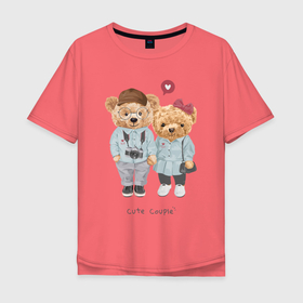 Мужская футболка хлопок Oversize с принтом Cute couple в Санкт-Петербурге, 100% хлопок | свободный крой, круглый ворот, “спинка” длиннее передней части | 
