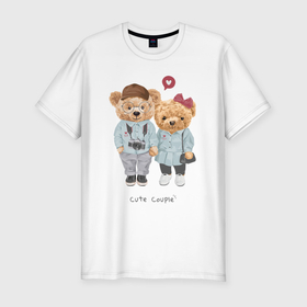 Мужская футболка хлопок Slim с принтом Cute couple в Тюмени, 92% хлопок, 8% лайкра | приталенный силуэт, круглый вырез ворота, длина до линии бедра, короткий рукав | 