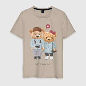 Мужская футболка хлопок с принтом Cute couple в Санкт-Петербурге, 100% хлопок | прямой крой, круглый вырез горловины, длина до линии бедер, слегка спущенное плечо. | 