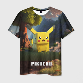 Мужская футболка 3D с принтом Pokеmon Pikachu в Курске, 100% полиэфир | прямой крой, круглый вырез горловины, длина до линии бедер | 