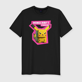 Мужская футболка хлопок Slim с принтом Minecraft   Pikachu в Тюмени, 92% хлопок, 8% лайкра | приталенный силуэт, круглый вырез ворота, длина до линии бедра, короткий рукав | 