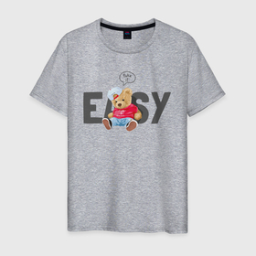 Мужская футболка хлопок с принтом Take it easy с мишкой в Новосибирске, 100% хлопок | прямой крой, круглый вырез горловины, длина до линии бедер, слегка спущенное плечо. | 