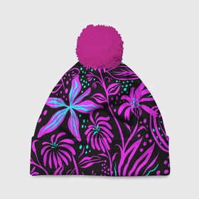 Шапка 3D c помпоном с принтом Colorful floral pattern в Санкт-Петербурге, 100% полиэстер | универсальный размер, печать по всей поверхности изделия | 