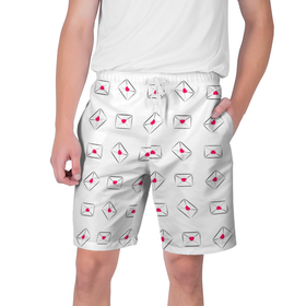Мужские шорты 3D с принтом Валентинки в конвертах в Тюмени,  полиэстер 100% | прямой крой, два кармана без застежек по бокам. Мягкая трикотажная резинка на поясе, внутри которой широкие завязки. Длина чуть выше колен | 