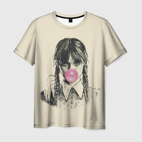 Мужская футболка 3D с принтом Wednesday bubble gum в Курске, 100% полиэфир | прямой крой, круглый вырез горловины, длина до линии бедер | 