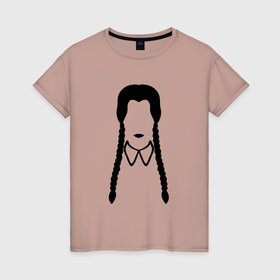 Женская футболка хлопок с принтом Уэнсдей в минимализме в Новосибирске, 100% хлопок | прямой крой, круглый вырез горловины, длина до линии бедер, слегка спущенное плечо | 