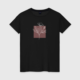 Женская футболка хлопок с принтом Цветок минимализм в Курске, 100% хлопок | прямой крой, круглый вырез горловины, длина до линии бедер, слегка спущенное плечо | 