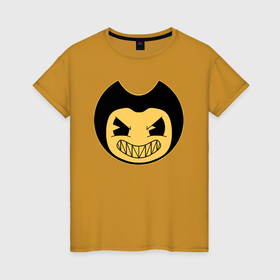 Женская футболка хлопок с принтом Bendy злая в Курске, 100% хлопок | прямой крой, круглый вырез горловины, длина до линии бедер, слегка спущенное плечо | 