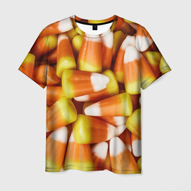 Мужская футболка 3D с принтом Россыпь candy corn в Курске, 100% полиэфир | прямой крой, круглый вырез горловины, длина до линии бедер | 