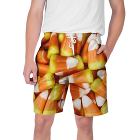 Мужские шорты 3D с принтом Россыпь candy corn в Тюмени,  полиэстер 100% | прямой крой, два кармана без застежек по бокам. Мягкая трикотажная резинка на поясе, внутри которой широкие завязки. Длина чуть выше колен | 