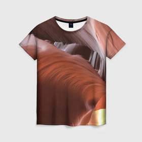 Женская футболка 3D с принтом Изогнутые натуральные стены цвета в Санкт-Петербурге, 100% полиэфир ( синтетическое хлопкоподобное полотно) | прямой крой, круглый вырез горловины, длина до линии бедер | 