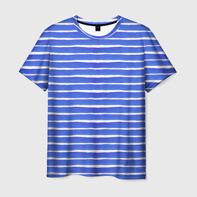 Мужская футболка 3D с принтом Синяя тельняшка Полосатый принт в Санкт-Петербурге, 100% полиэфир | прямой крой, круглый вырез горловины, длина до линии бедер | 