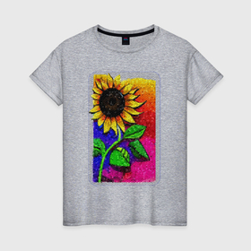 Женская футболка хлопок с принтом мозаика подсолнуха в Курске, 100% хлопок | прямой крой, круглый вырез горловины, длина до линии бедер, слегка спущенное плечо | 